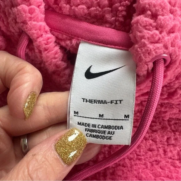 Nike Fleece Pullover Hoodie Warm Playful Pink Oversized Fuzzy Sweatshirt M - Picture 5 of 8